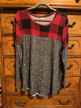 Maurices Red and Black Buffalo Plaid Yoke Long Sleeve Top